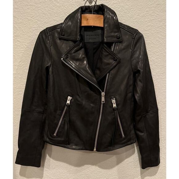 ALLSAINTS Dalby Slim Fit Leather Biker Jacket Size US/4 - Picture 12 of 12